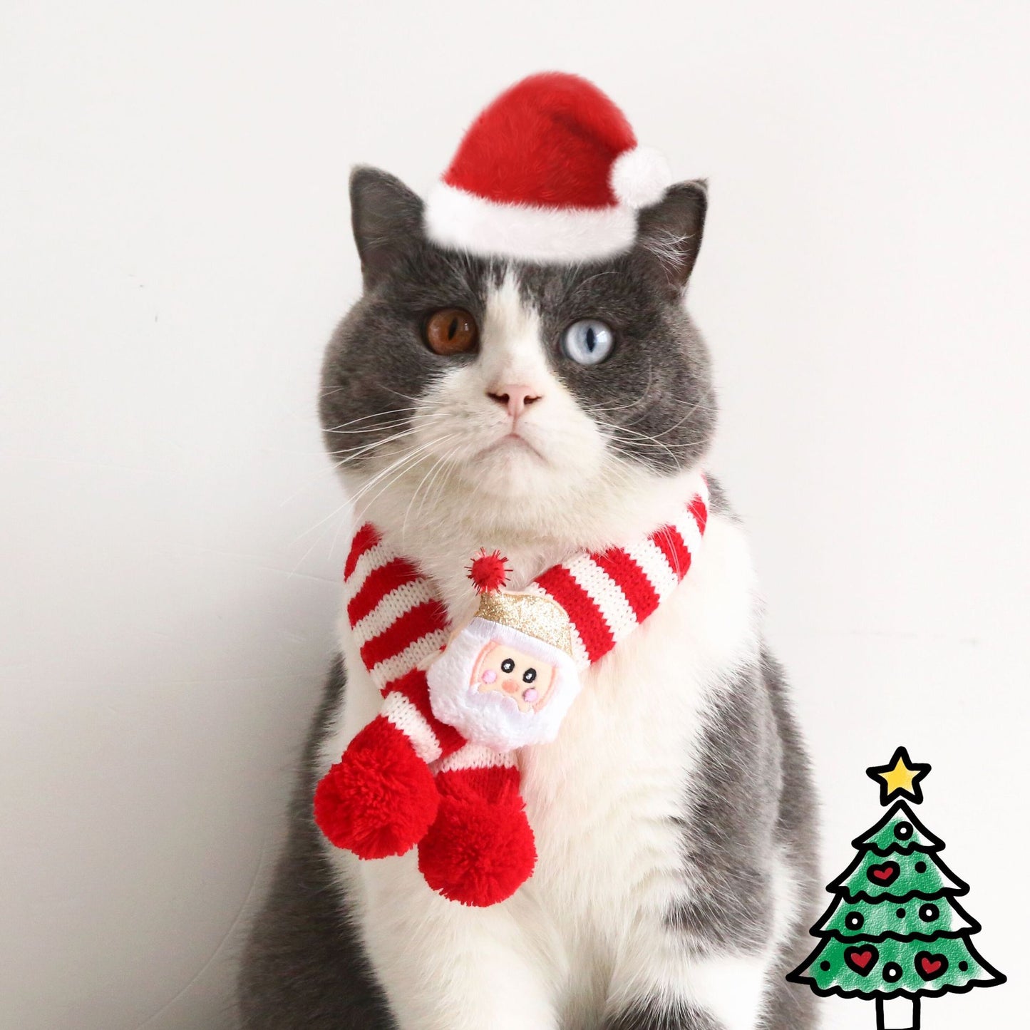 Pet Knitted Wool Striped Scarf Cat Christmas Tree Santa Dog Adjustable Collar