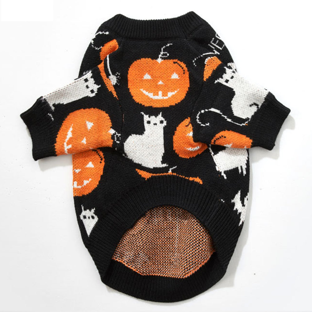Pet Clothes Pumpkin Black Halloween Sweater Dog Cat Costume