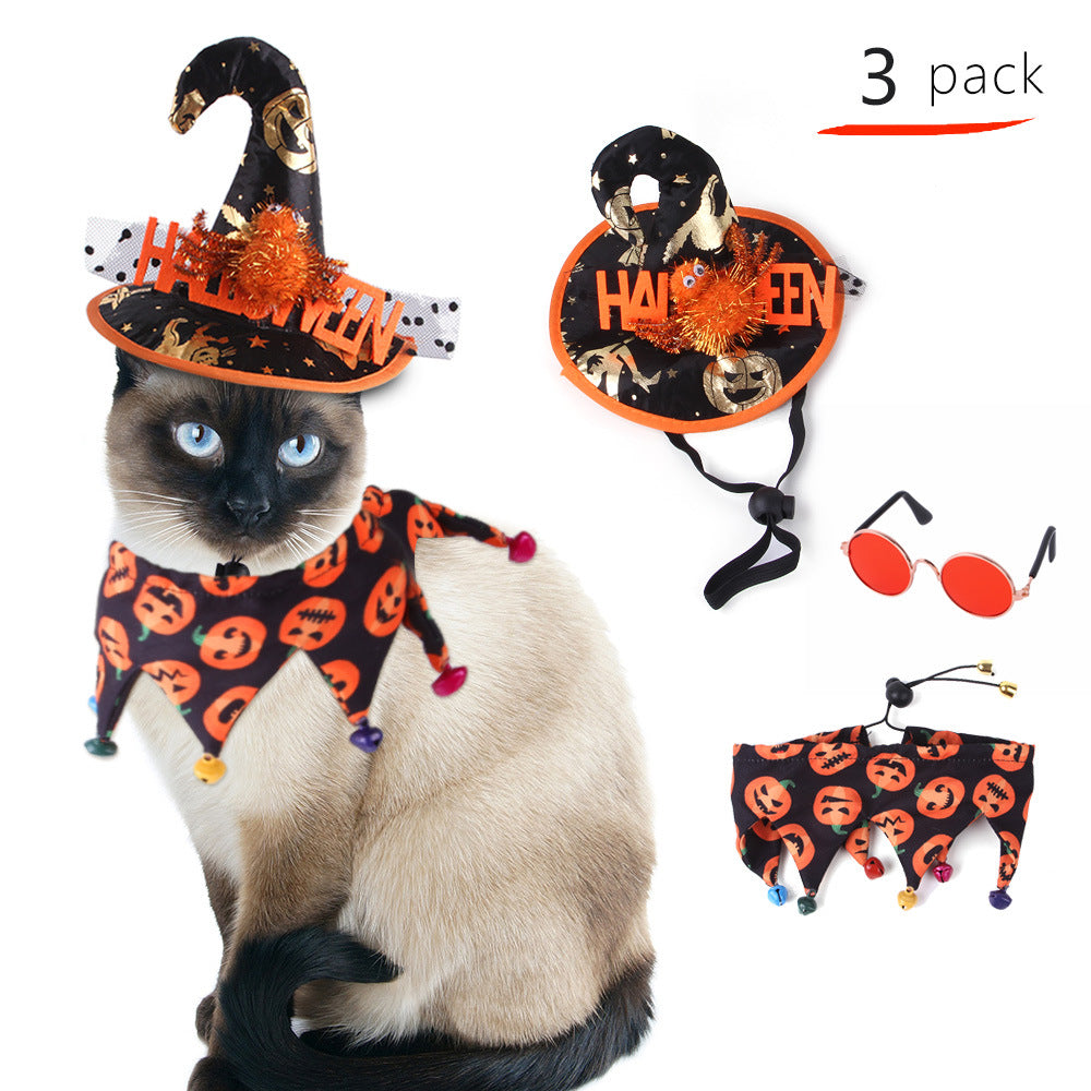 Halloween Pet Bibs Hats Cute Cat Glasses Dog Outfits