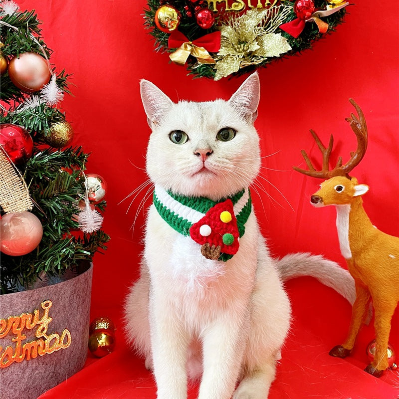 Pet Christmas Knitted Scarf Cat Dog Cute Christmas Tree Bib