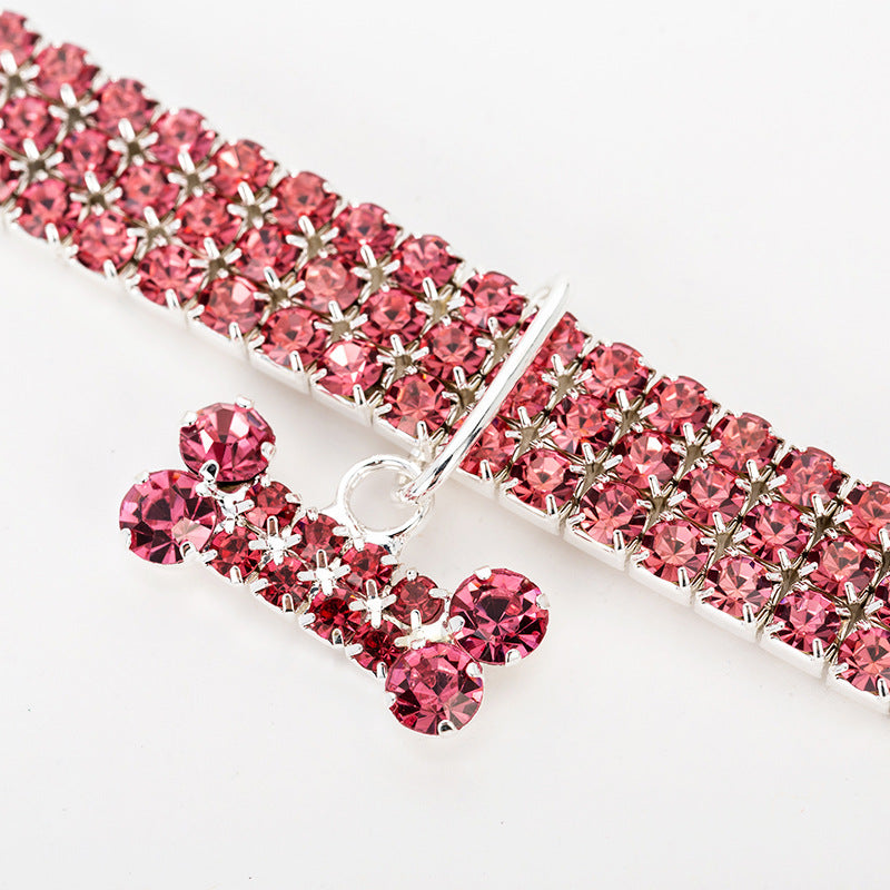 Three Rows Of Stretch Rhinestone Pet Collars Cat Dog Accessories Rhinestone Collars