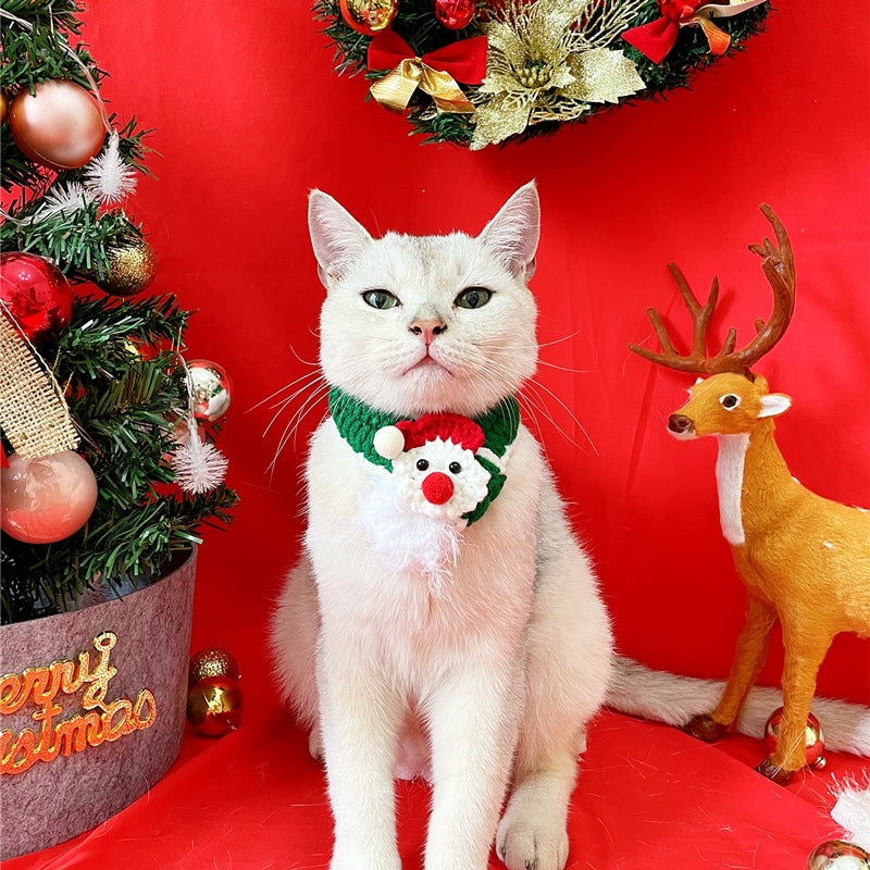 Pet Christmas Knitted Scarf Cat Dog Cute Christmas Tree Bib