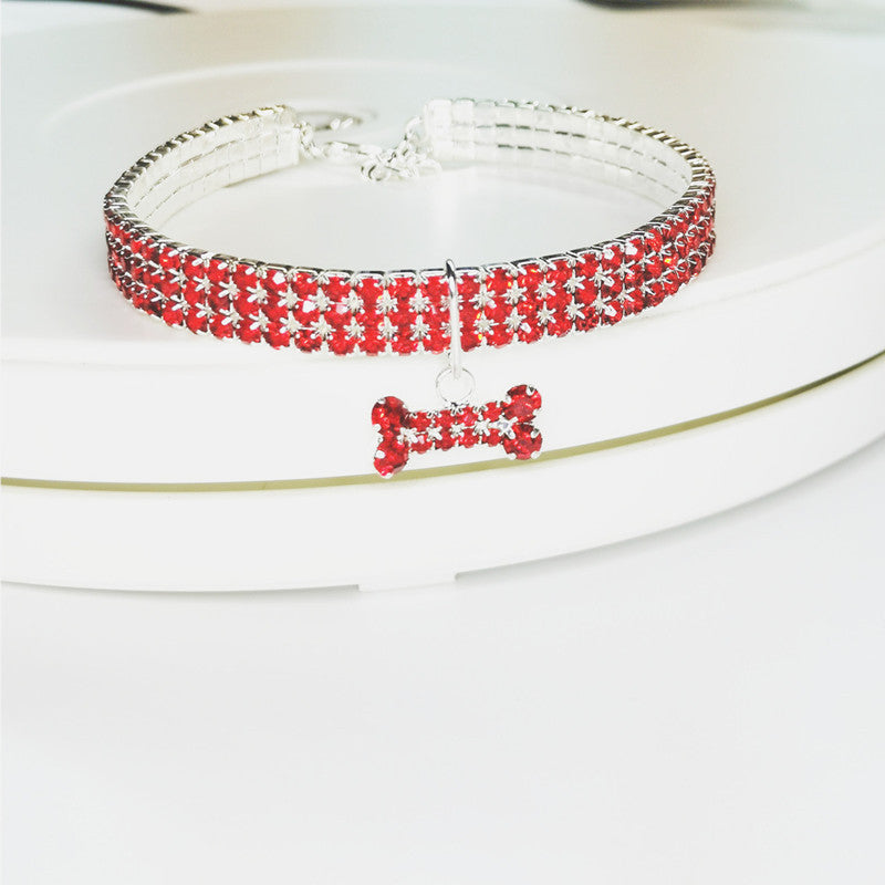 Three Rows Of Stretch Rhinestone Pet Collars Cat Dog Accessories Rhinestone Collars