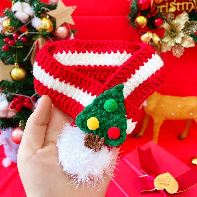 Pet Christmas Knitted Scarf Cat Dog Cute Christmas Tree Bib