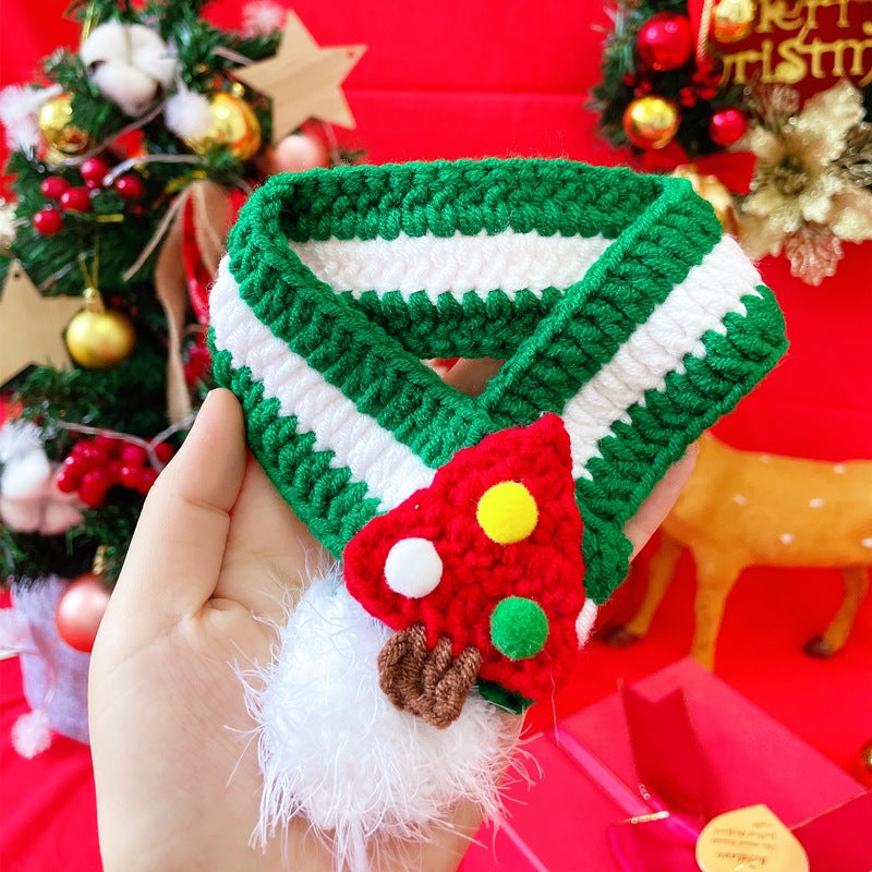 Pet Christmas Knitted Scarf Cat Dog Cute Christmas Tree Bib