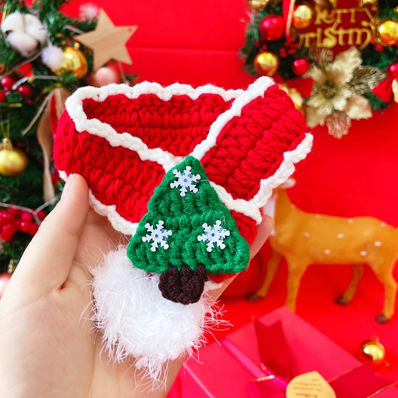 Pet Christmas Knitted Scarf Cat Dog Cute Christmas Tree Bib