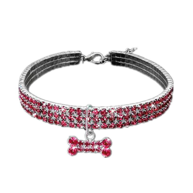 Three Rows Of Stretch Rhinestone Pet Collars Cat Dog Accessories Rhinestone Collars