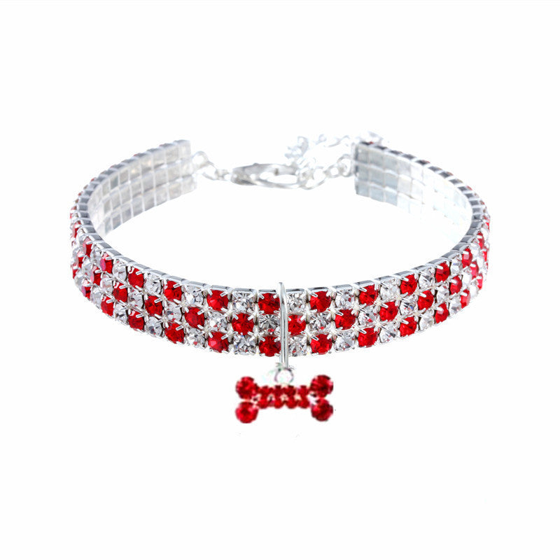 Three Rows Of Stretch Rhinestone Pet Collars Cat Dog Accessories Rhinestone Collars